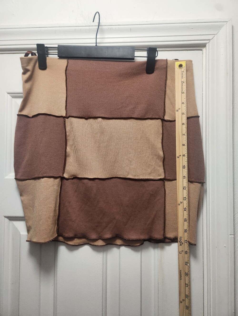 Canvas Patchwork Two-Tone Brown Mini Skirt Size 1X